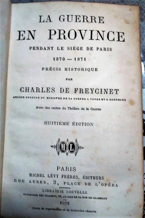 Livro Antigo 1872 Charles de Freycinet Sec. XIX Paris França